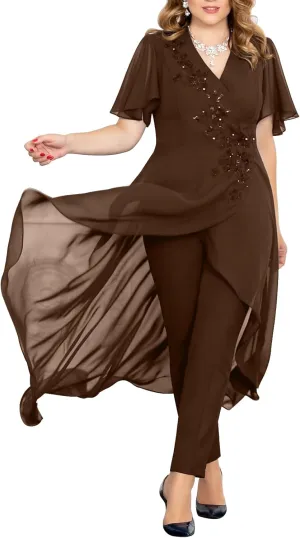 Mother of The Bride Pant Suits Lace Pant Suits for Women Dressy Wedding V Neck Pant Suit for Wedding Guest Women