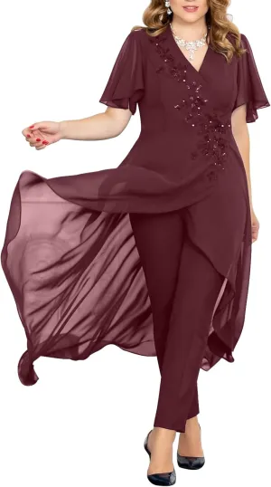 Mother of The Bride Pant Suits Lace Pant Suits for Women Dressy Wedding V Neck Pant Suit for Wedding Guest Women