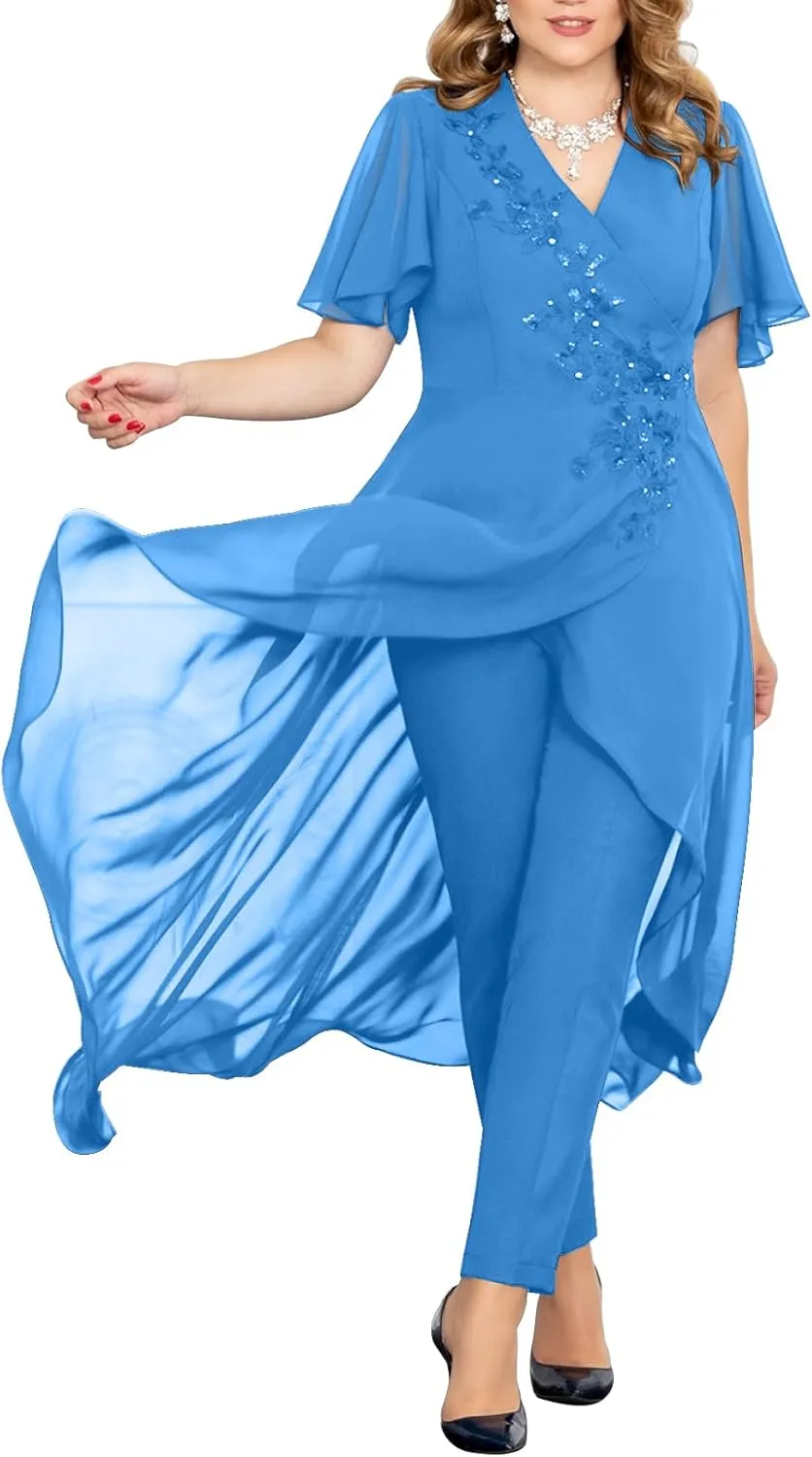 Mother of The Bride Pant Suits Lace Pant Suits for Women Dressy Wedding V Neck Pant Suit for Wedding Guest Women
