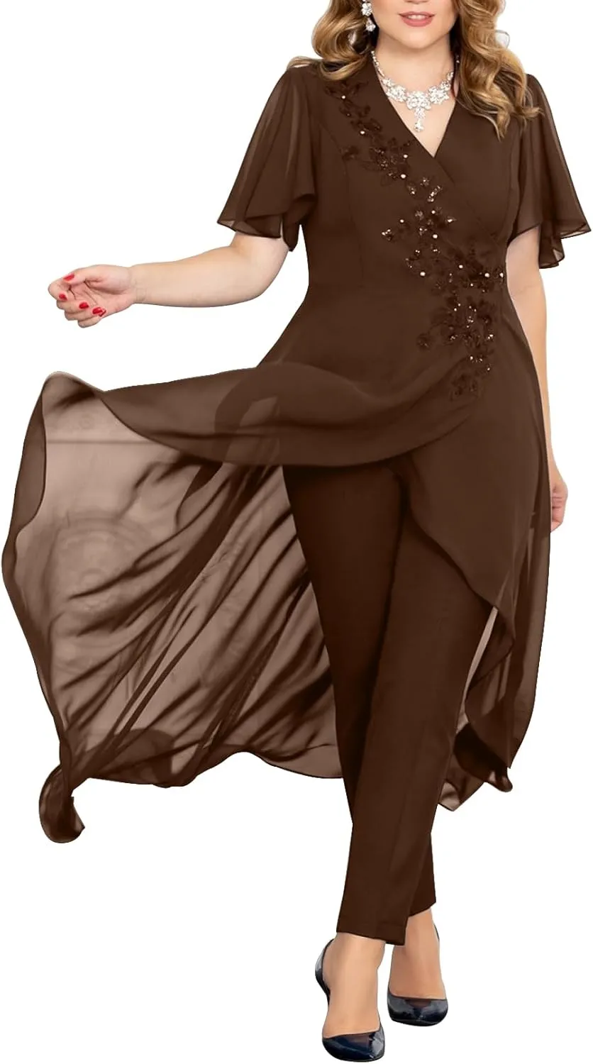 Mother of The Bride Pant Suits Lace Pant Suits for Women Dressy Wedding V Neck Pant Suit for Wedding Guest Women