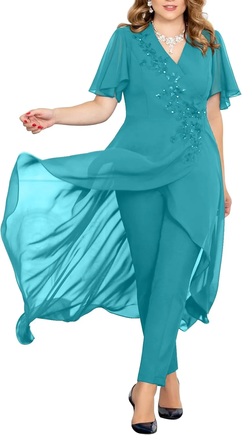 Mother of The Bride Pant Suits Lace Pant Suits for Women Dressy Wedding V Neck Pant Suit for Wedding Guest Women