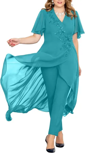 Mother of The Bride Pant Suits Lace Pant Suits for Women Dressy Wedding V Neck Pant Suit for Wedding Guest Women