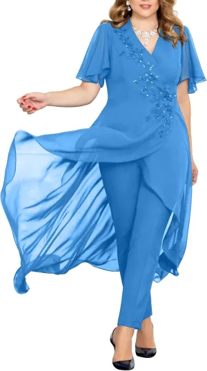 Mother of The Bride Pant Suits Lace Pant Suits for Women Dressy Wedding V Neck Pant Suit for Wedding Guest Women