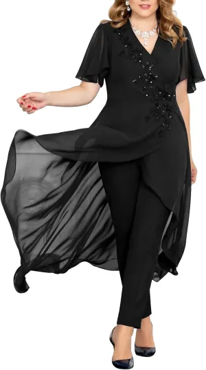 Mother of The Bride Pant Suits Lace Pant Suits for Women Dressy Wedding V Neck Pant Suit for Wedding Guest Women