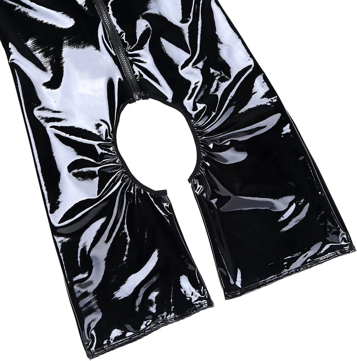 Mufeng Men Metallic Shiny Patent Leather Sleeveless Front Zipper Singlet Boxer Briefs Leotard Bodysuit