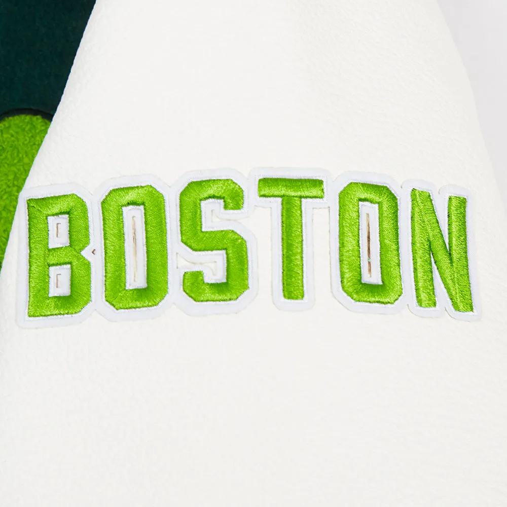 NBA BOSTON CELTICS CITY EDITION 24-25 WOMEN'S RIB WOOL VARSITY JACKET (FOREST GREEN/WHITE)