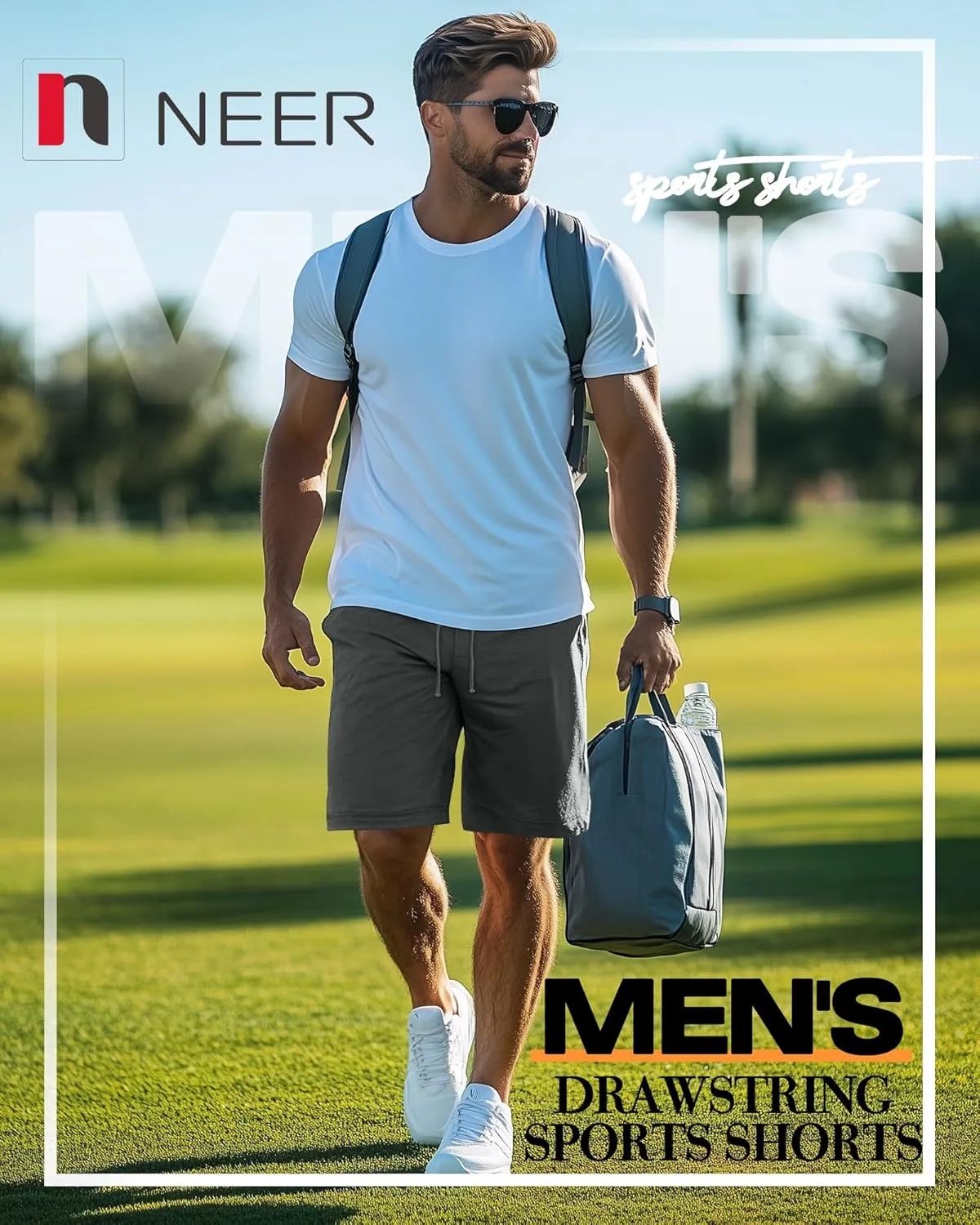 Neer 3 Pack Men's Gym Shorts Athletic Drawstring Cotton Loose Workout Soft Summer Casual Running Shorts with Pockets