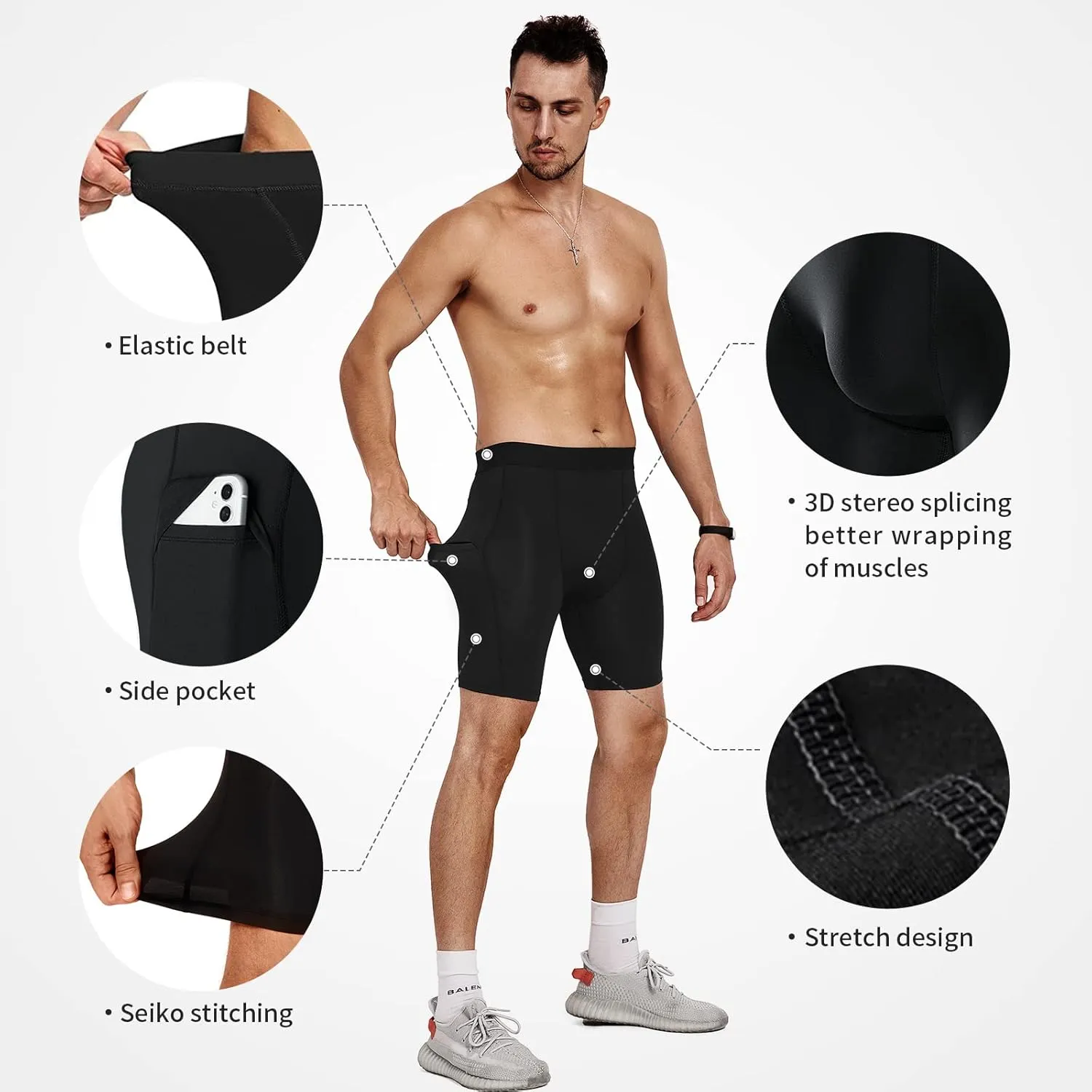 Niksa 1/2/4/5 Pack Compression Shorts Men, Spandex Running Shorts Athletic Workout Sport Performance Baselayer Underwear