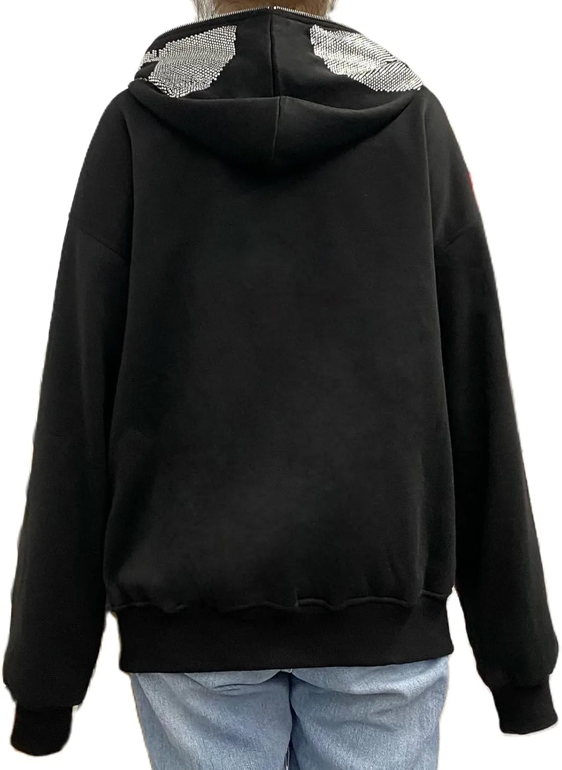 Nituyy Women Oversized Zip Up Hoodie Jacket Long Sleveve Diamond Skull Casual Grunge Hooded Sweatshirt with Pockets