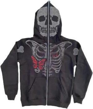 Nituyy Women Oversized Zip Up Hoodie Jacket Long Sleveve Diamond Skull Casual Grunge Hooded Sweatshirt with Pockets