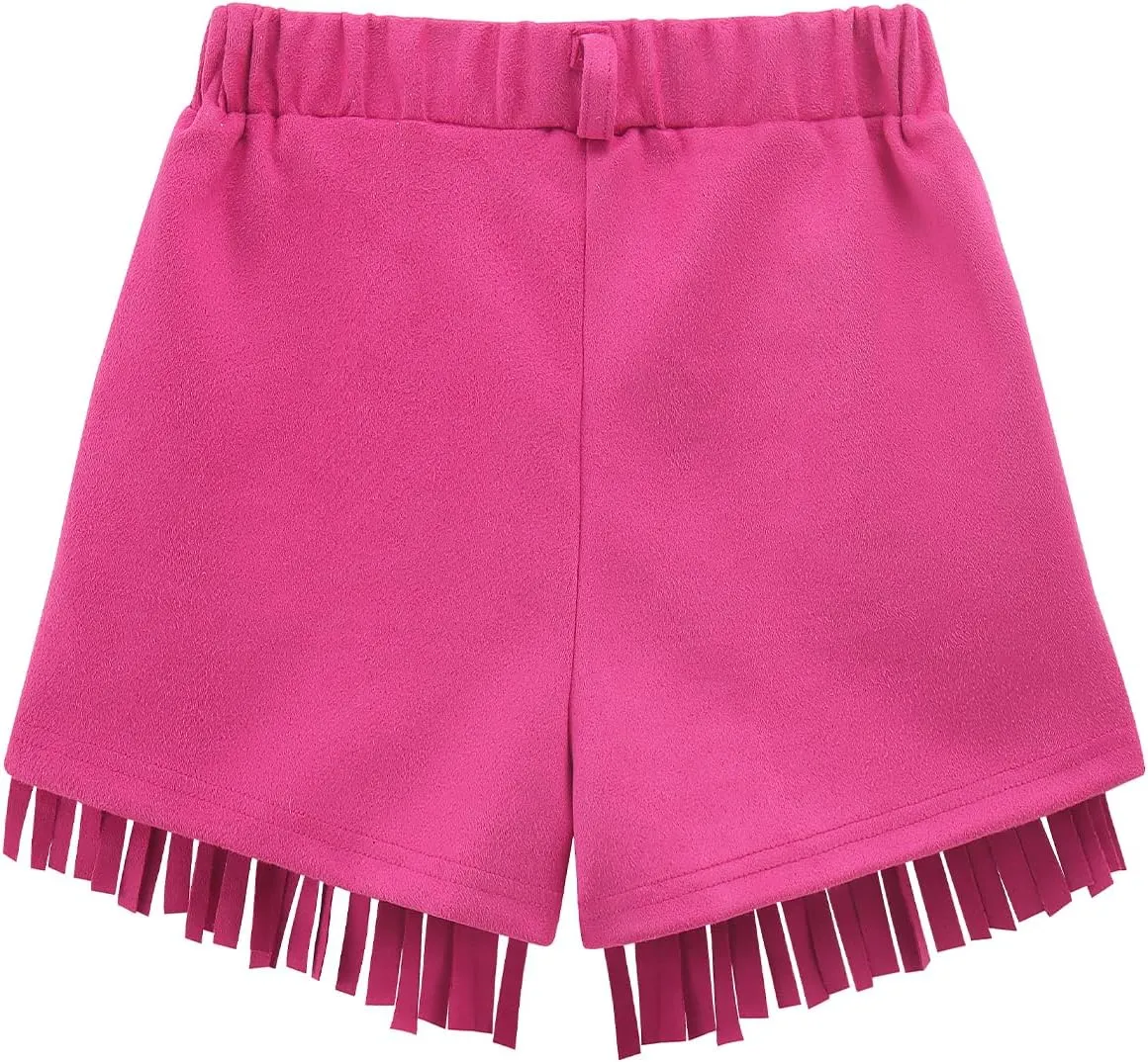 Noomelfish Kids Faux Suede Fringe Shorts Tassel Cowgirl Outfits with Pockets (5-12 Years)