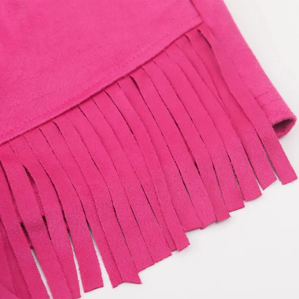 Noomelfish Kids Faux Suede Fringe Shorts Tassel Cowgirl Outfits with Pockets (5-12 Years)