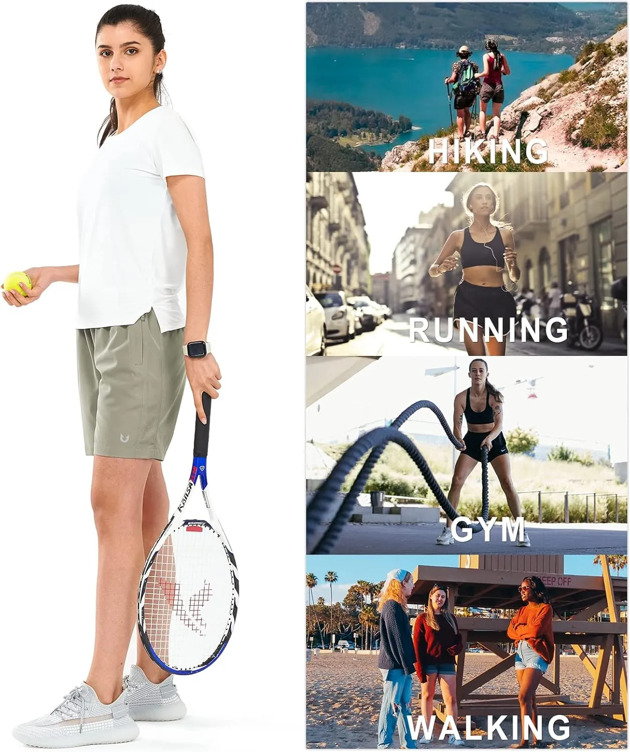 NORTHYARD Women's Athletic Hiking Shorts Quick Dry Active Running Lightweight Shorts for Gym Workout with 3 Zipper Pockets