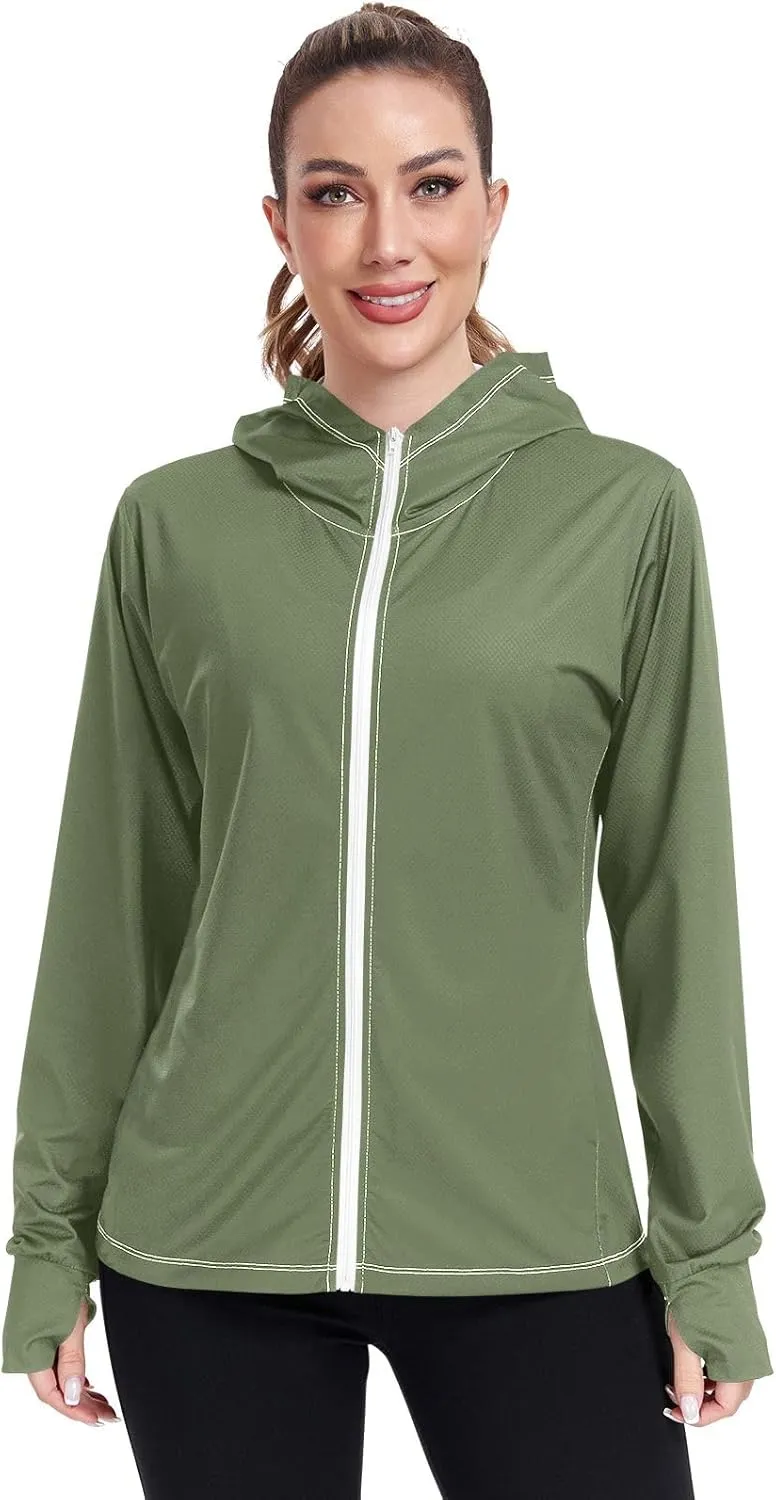 ODAWA Rose Gold Womens Upf Hoodie SPF Long Sleeve Sun Shirt Zip Up Hoodie UV Cooling Hoodie Summer Clothing