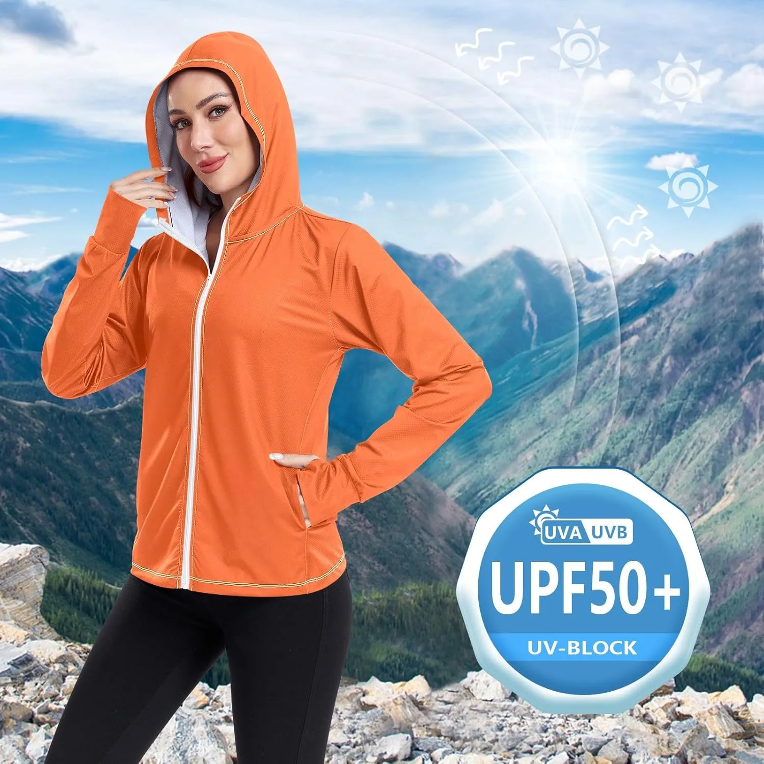 ODAWA Rose Gold Womens Upf Hoodie SPF Long Sleeve Sun Shirt Zip Up Hoodie UV Cooling Hoodie Summer Clothing