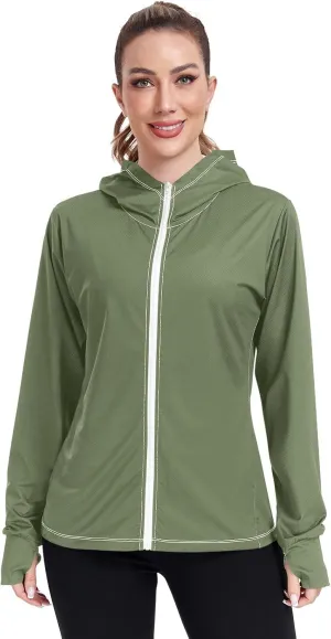 ODAWA Rose Gold Womens Upf Hoodie SPF Long Sleeve Sun Shirt Zip Up Hoodie UV Cooling Hoodie Summer Clothing
