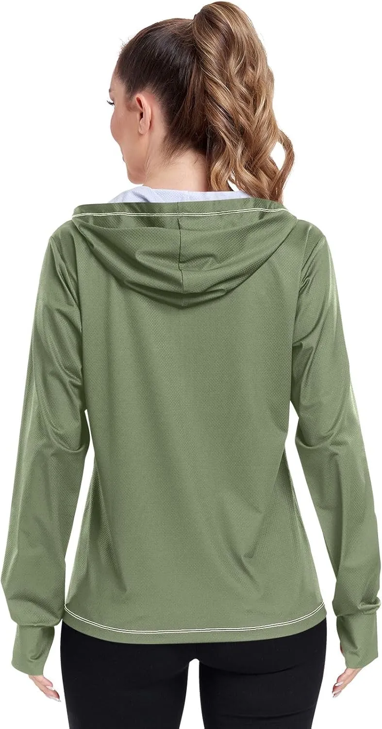 ODAWA Rose Gold Womens Upf Hoodie SPF Long Sleeve Sun Shirt Zip Up Hoodie UV Cooling Hoodie Summer Clothing