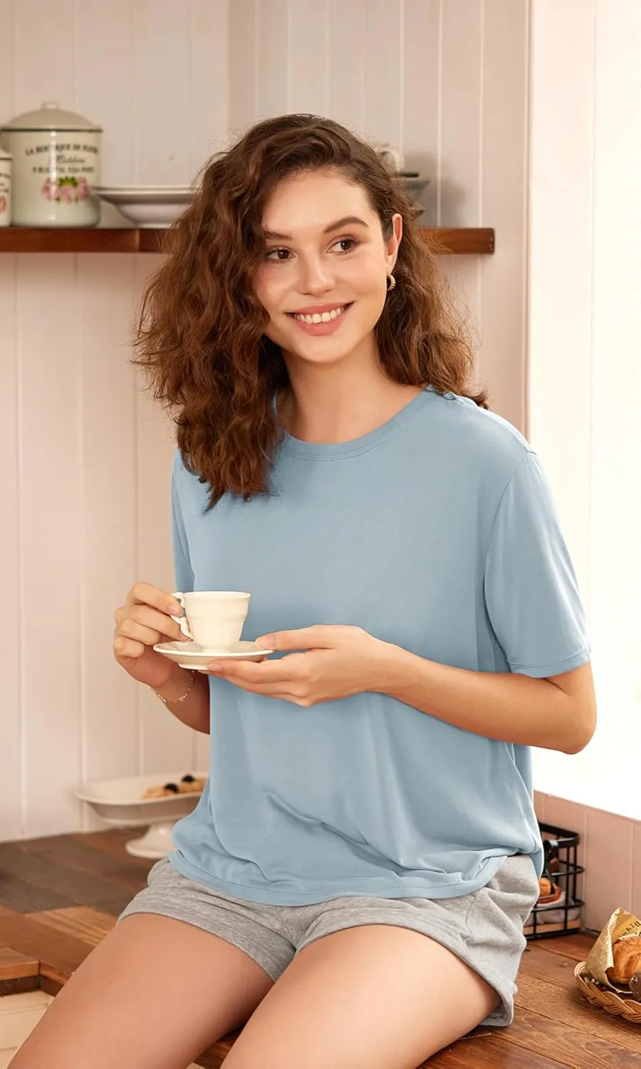 ODODOS Modal Soft Short Sleeve Shirts for Women Crew Neck Yoga Tee Casual Workout Tops