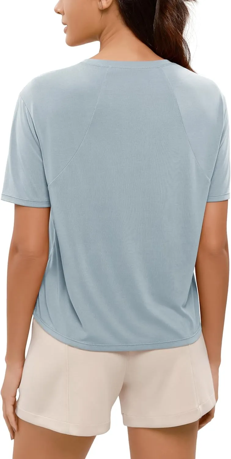 ODODOS Modal Soft Short Sleeve Shirts for Women Crew Neck Yoga Tee Casual Workout Tops