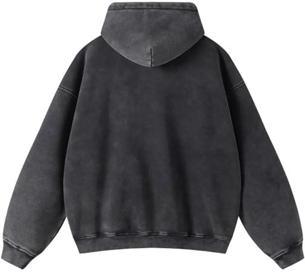 Oversize Men's Vintage Hoodie Zip Up Long Sleeve Sweatshirt with Pockets Acid Wash Streetwear Fleece Hoodies Jacket