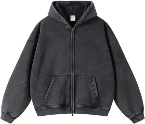 Oversize Men's Vintage Hoodie Zip Up Long Sleeve Sweatshirt with Pockets Acid Wash Streetwear Fleece Hoodies Jacket