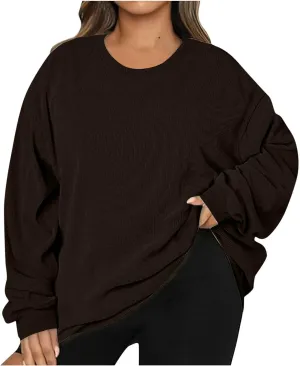 Oversized Crew Neck Sweatshirt Women 2024 Casual Loose Long Sleeve Corduroy Pullover Tops Fall Fashion Outfits Trendy