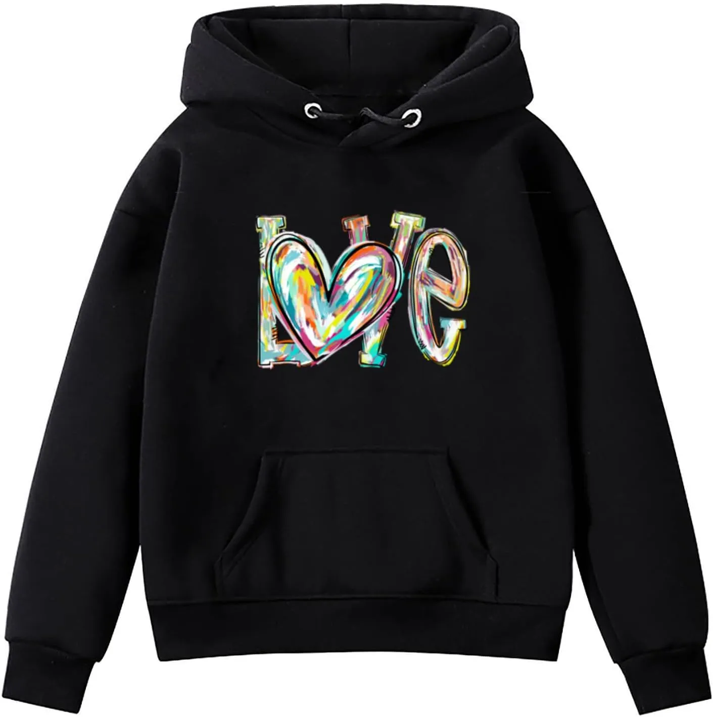 Oversized Hooded Sweatshirts for Teen Girls Cute Hoodies with Pockets Heart Print Graphic Pullover Shirts Tops