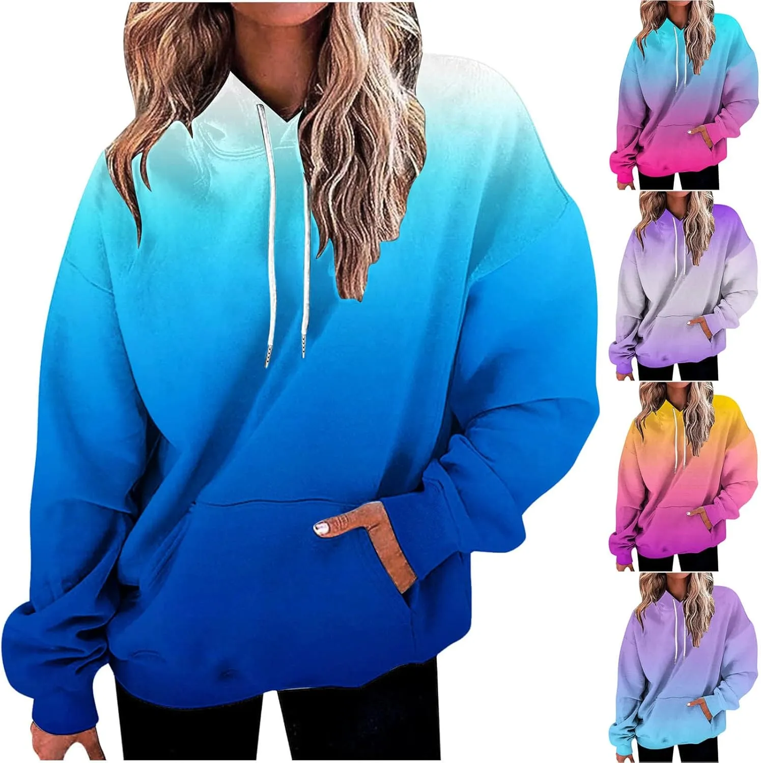 Oversized Hoodies for Women 2023 Fashion Fall Fleece Sweatshirts Tie Dye Long Sleeve Drawstring Hooded Pullover
