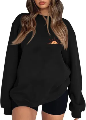 Oversized Sweatshirt for Women Casual Long Sleeve Crew Neck Sweater Fashion Drop Shoulder Pullover Cute Print Shirts