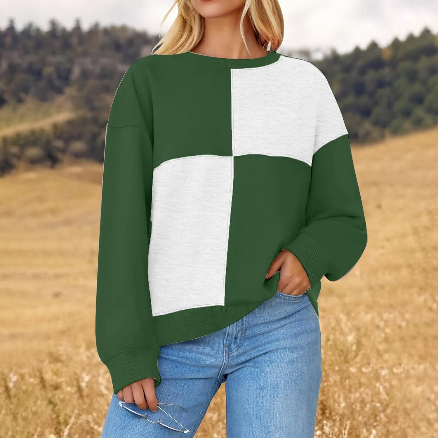 Oversized Sweatshirt For Women Cute Long Sleeve Creweck Color Block Pullover Tops Teen Girls Fall Fashion Outfits