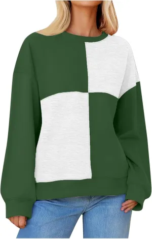 Oversized Sweatshirt For Women Cute Long Sleeve Creweck Color Block Pullover Tops Teen Girls Fall Fashion Outfits