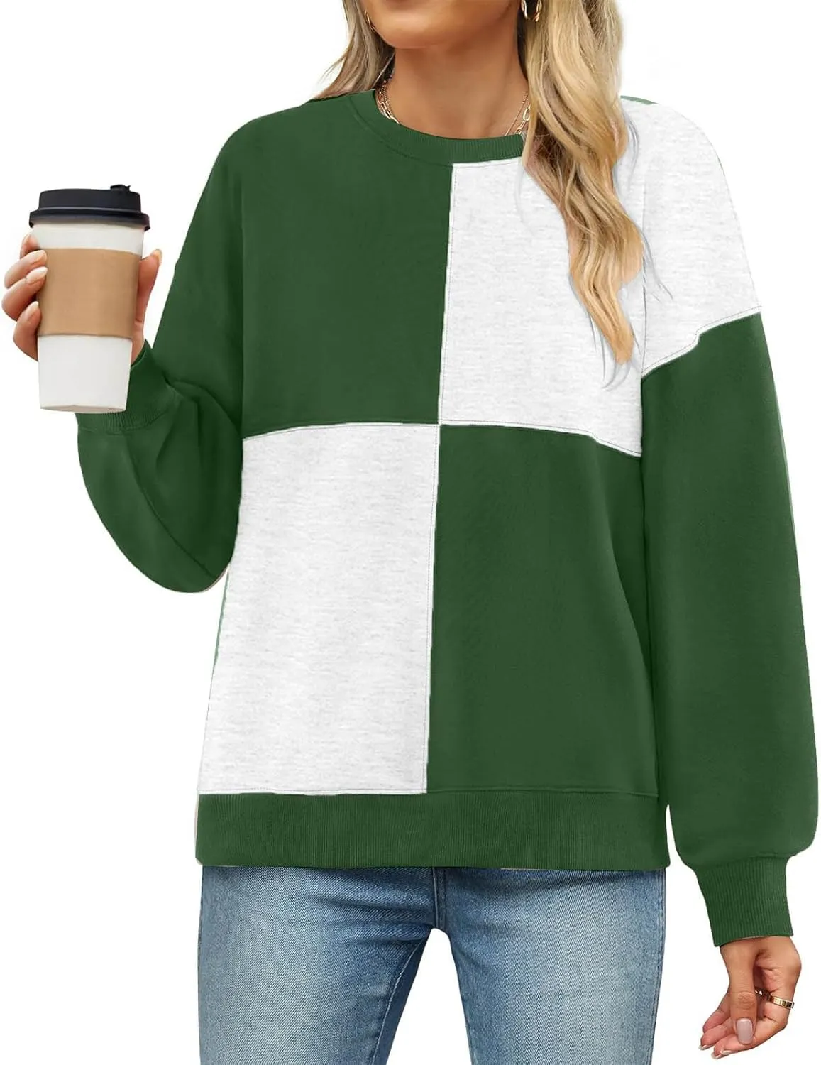 Oversized Sweatshirt For Women Cute Long Sleeve Creweck Color Block Pullover Tops Teen Girls Fall Fashion Outfits