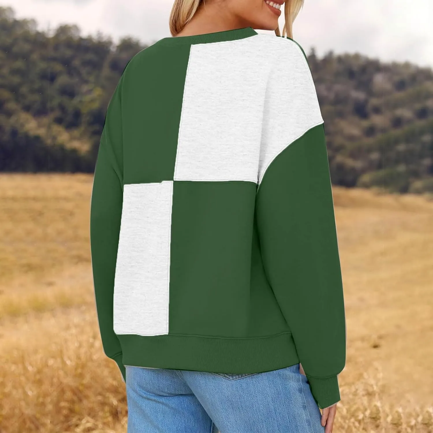 Oversized Sweatshirt For Women Cute Long Sleeve Creweck Color Block Pullover Tops Teen Girls Fall Fashion Outfits