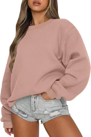 Oversized Sweatshirt for Women Loose Fit Preppy Long Sleeve Fleece Pullover Winter Warm Crew Neck Sweater Tops