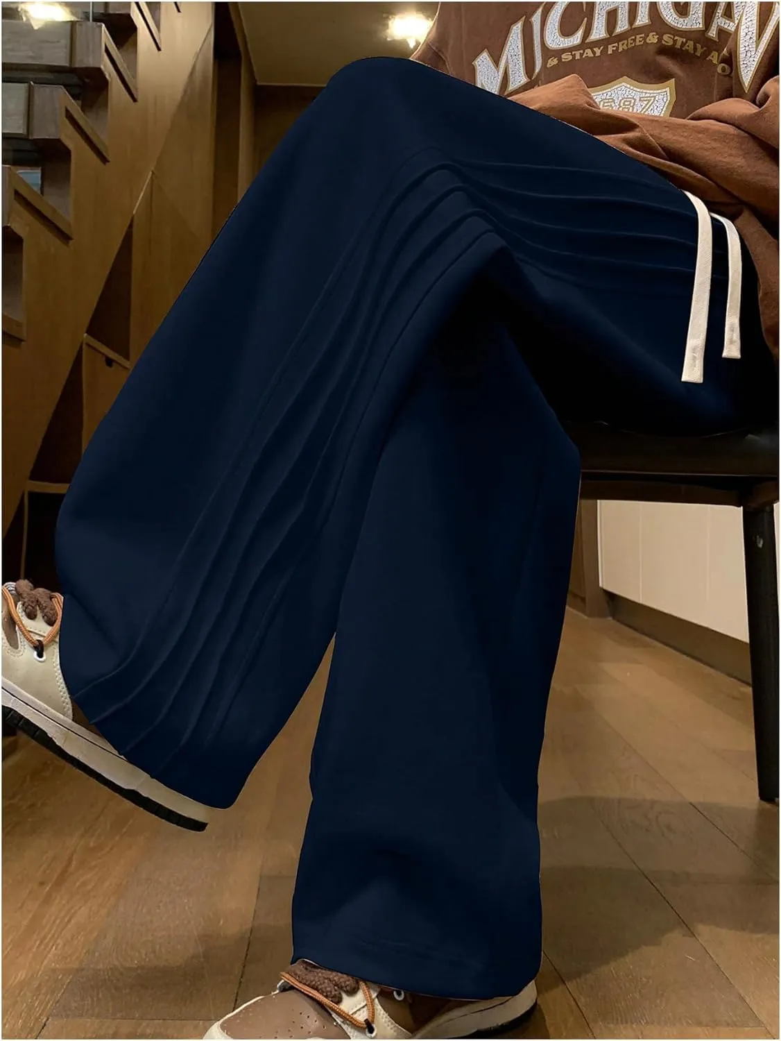 OYOANGLE Men's Textured Elastic Drawstring Waist Straight Leg Pants Casual Track Pants Sweatpants