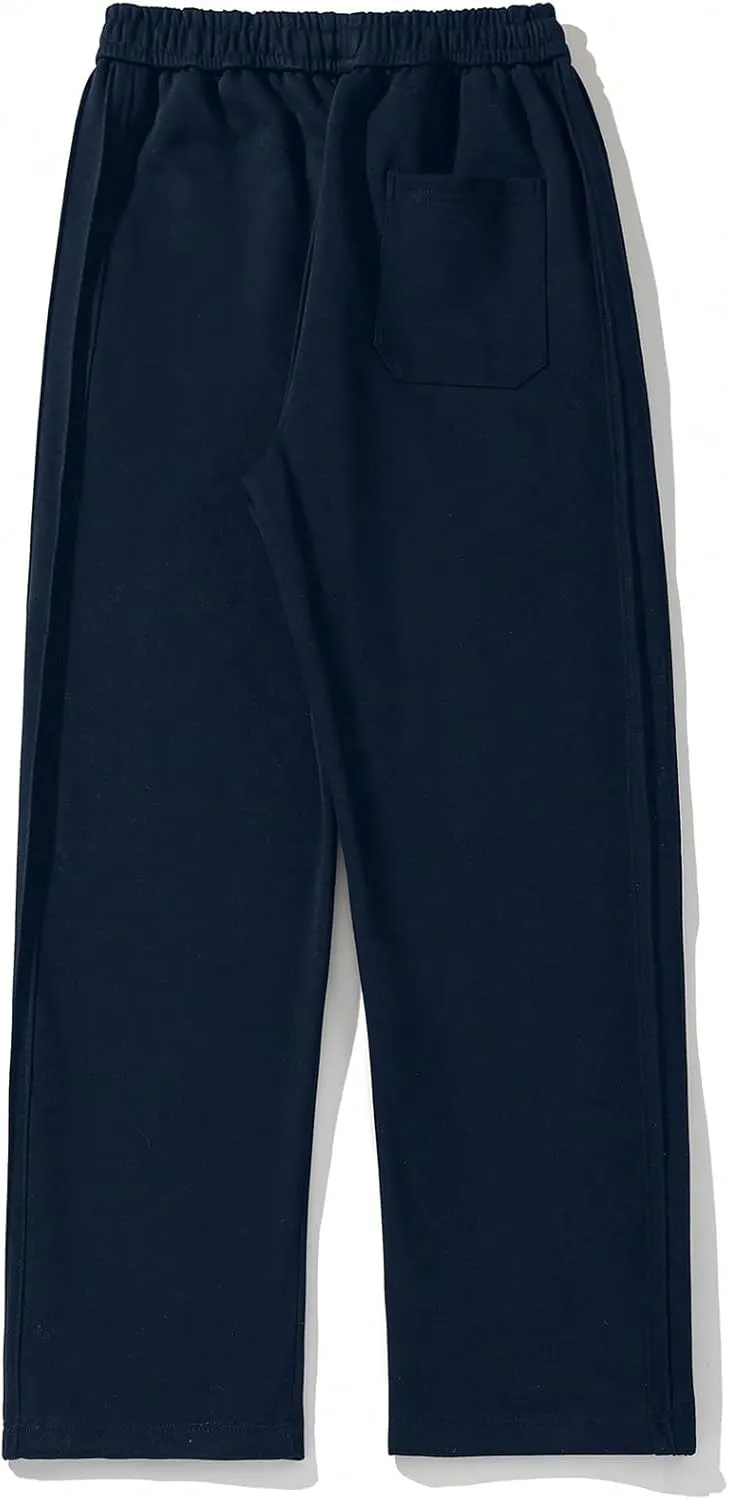 OYOANGLE Men's Textured Elastic Drawstring Waist Straight Leg Pants Casual Track Pants Sweatpants