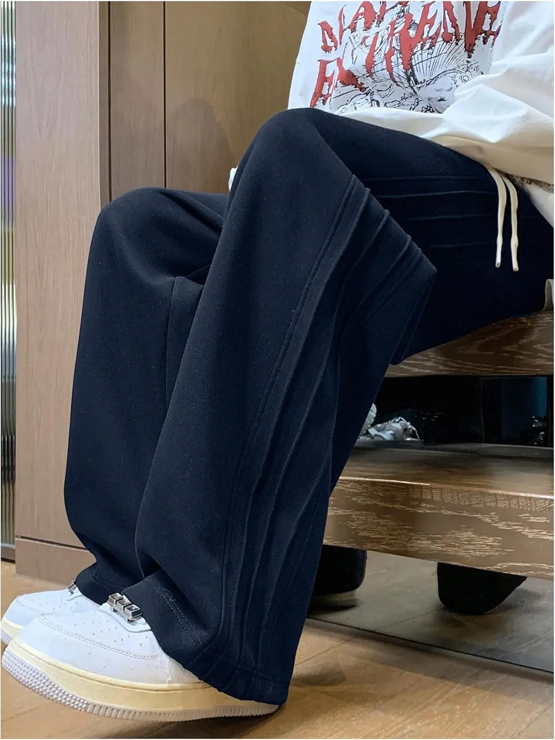 OYOANGLE Men's Textured Elastic Drawstring Waist Straight Leg Pants Casual Track Pants Sweatpants