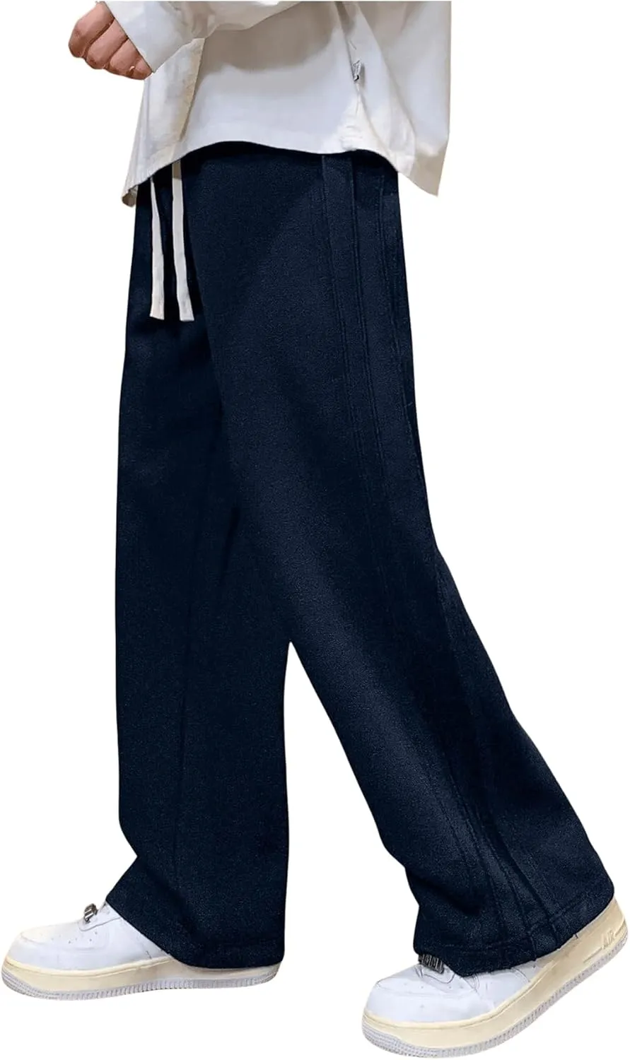 OYOANGLE Men's Textured Elastic Drawstring Waist Straight Leg Pants Casual Track Pants Sweatpants