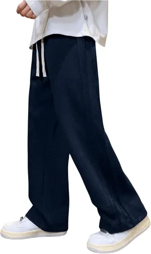 OYOANGLE Men's Textured Elastic Drawstring Waist Straight Leg Pants Casual Track Pants Sweatpants