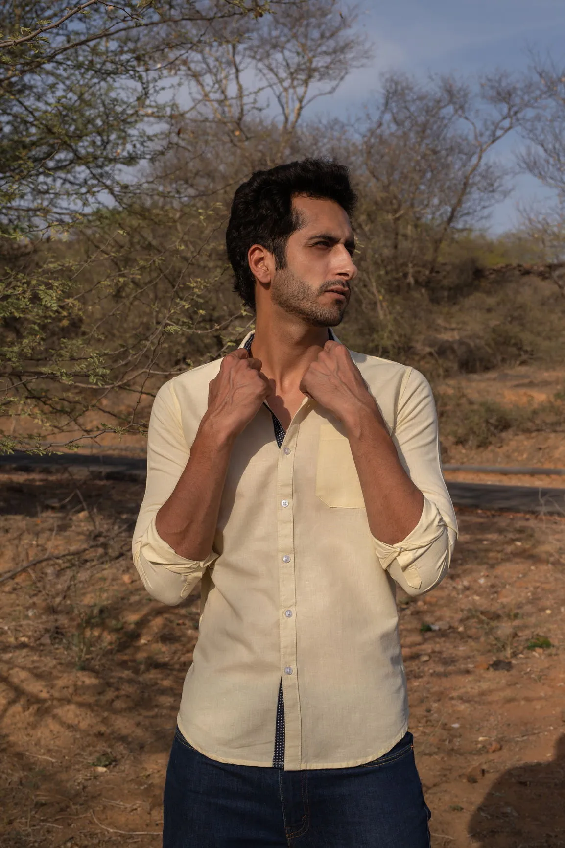 PASTEL YELLOW COTTON LINEN SHIRT