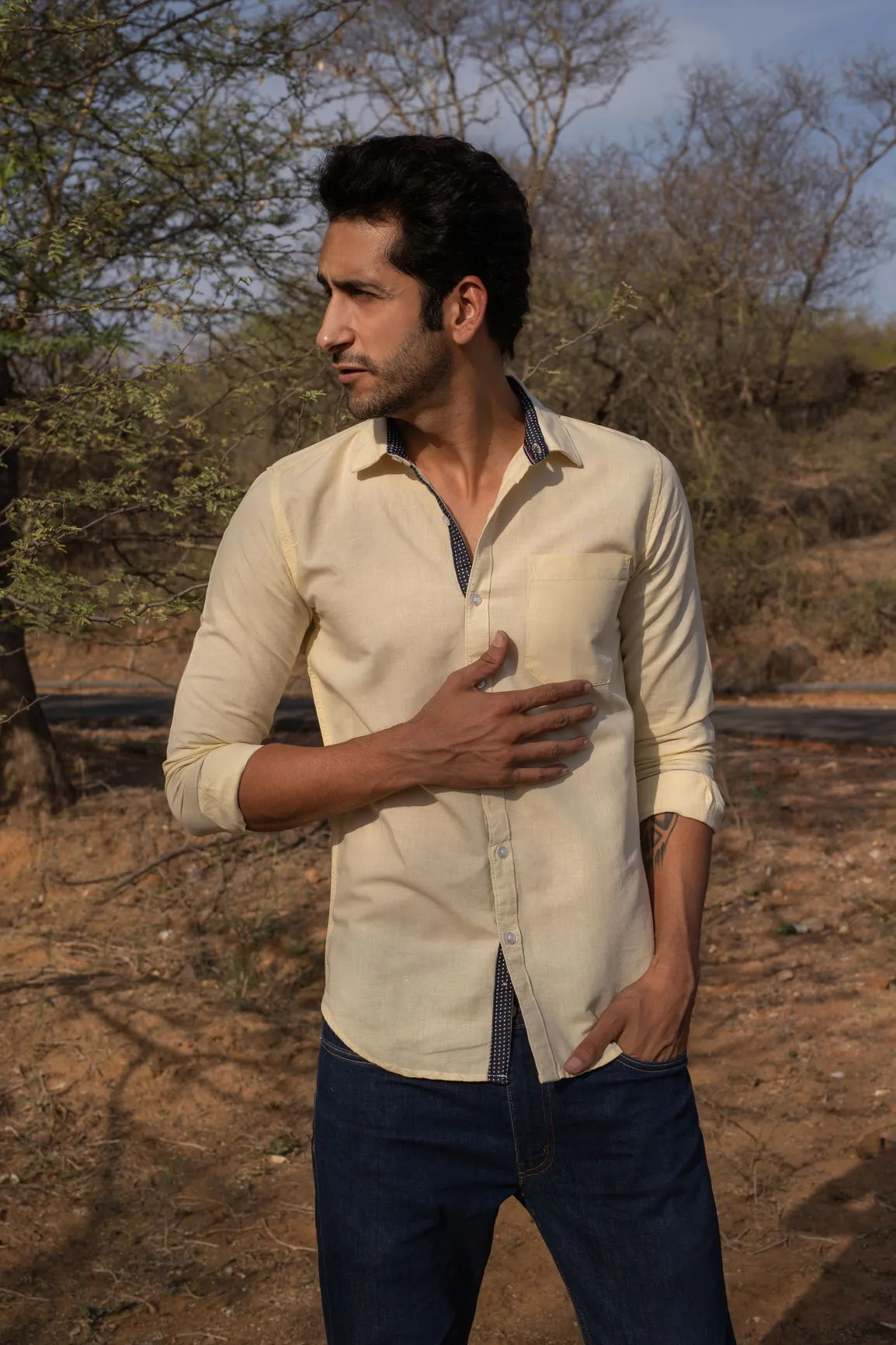 PASTEL YELLOW COTTON LINEN SHIRT