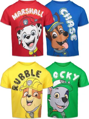 Paw Patrol Chase Marshall Rubble Rocky 4 Pack Graphic T-Shirts Toddler to Big Kid