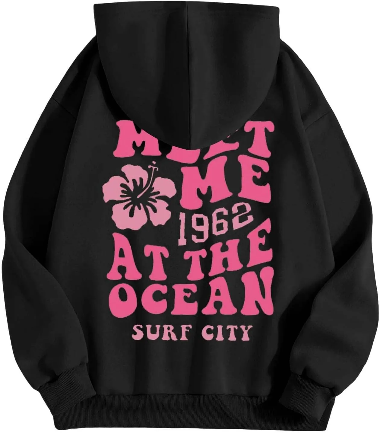 Pink Graphic Hoodie For Women 2024 Cute Preppy Hoodies Teen Girls Oversized Sweatshirt Y2k Drawstring Pullover With Pockets