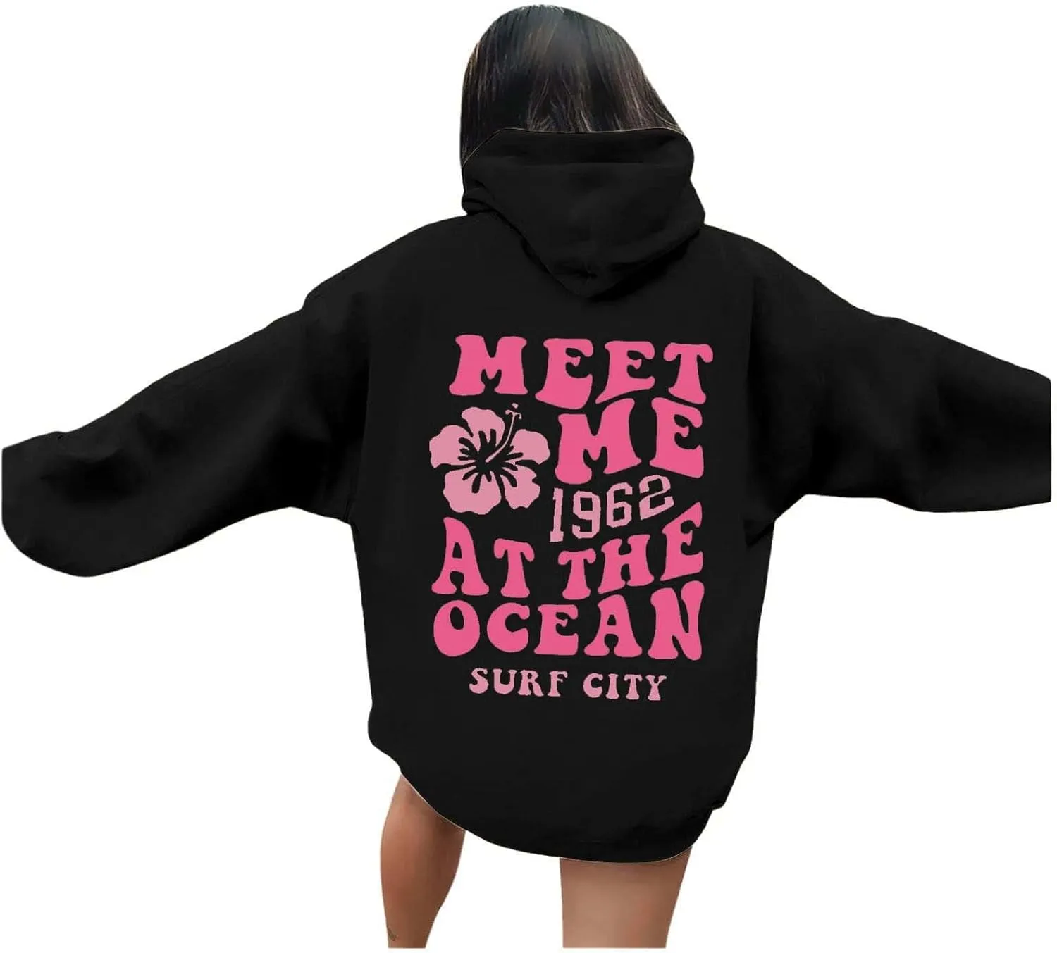 Pink Graphic Hoodie For Women 2024 Cute Preppy Hoodies Teen Girls Oversized Sweatshirt Y2k Drawstring Pullover With Pockets