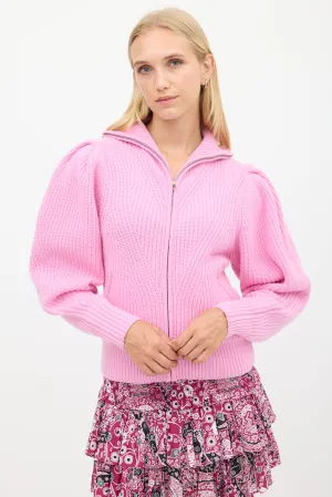 Pink Wool Knit Cardigan