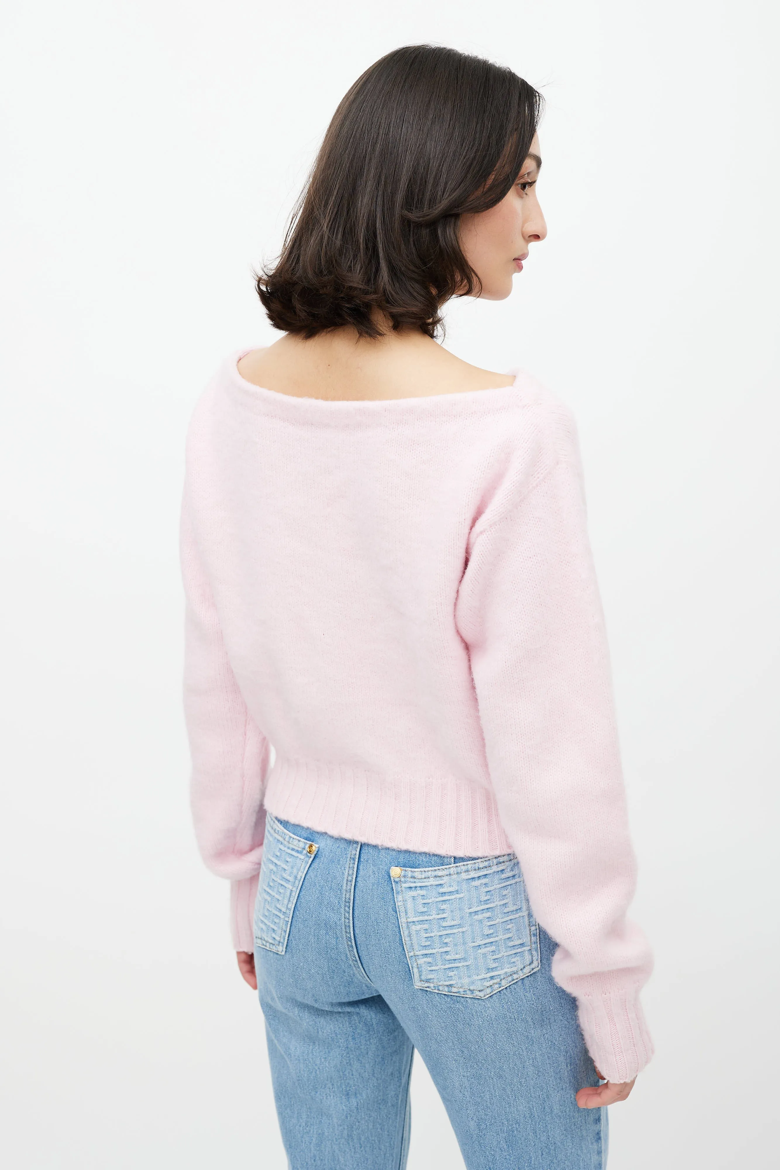 Pink Wool Knit Logo Sweater