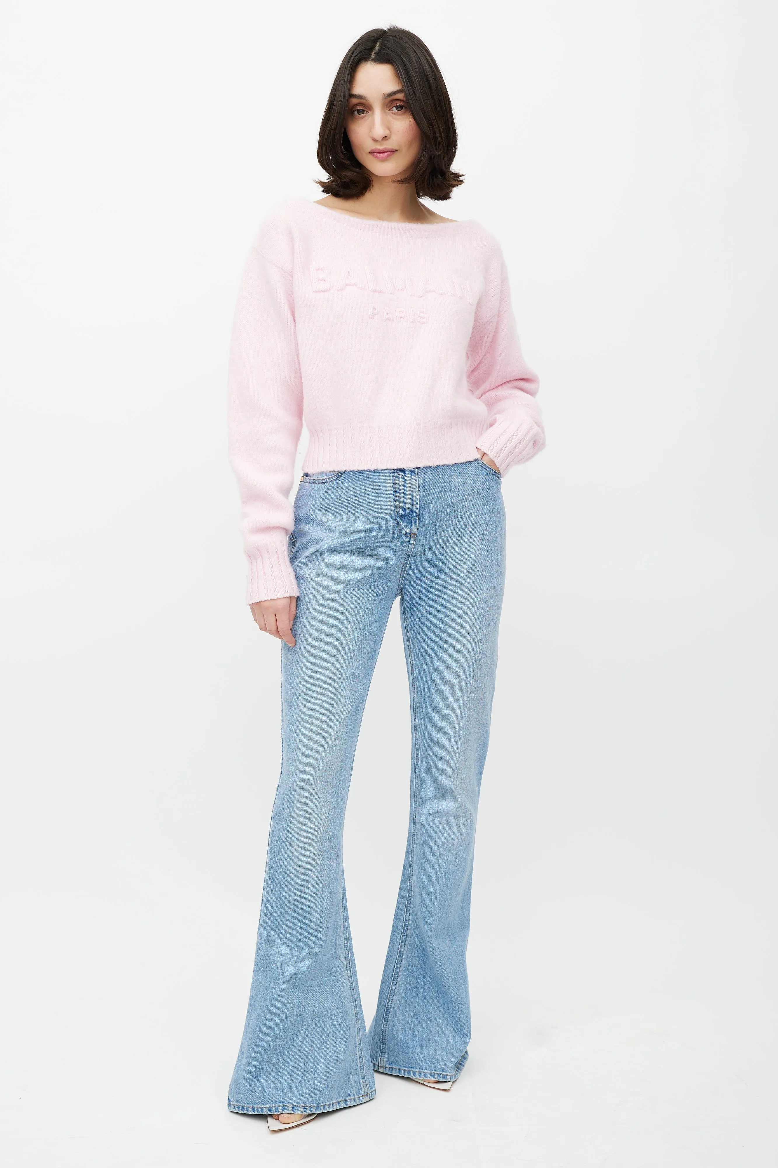 Pink Wool Knit Logo Sweater