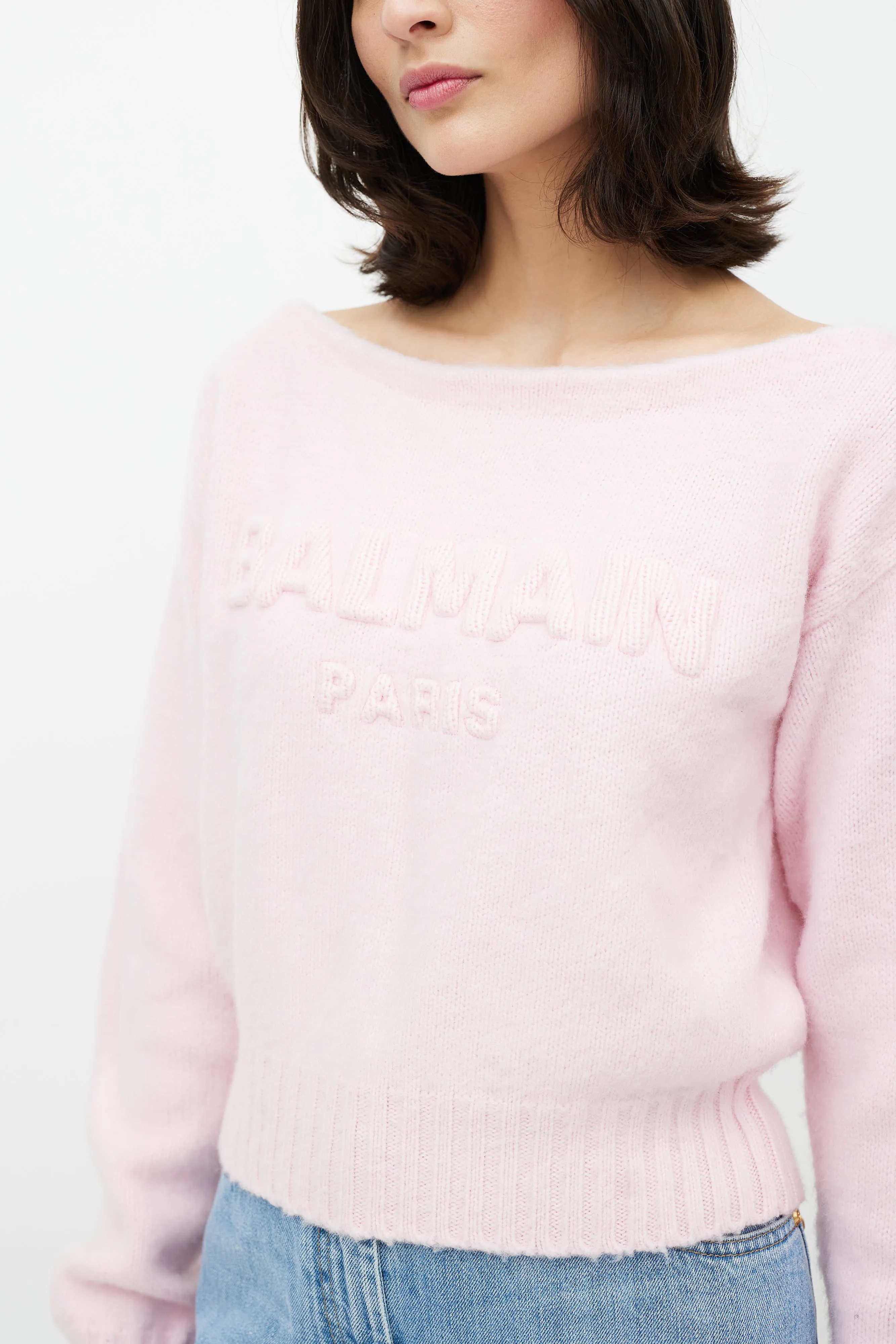 Pink Wool Knit Logo Sweater