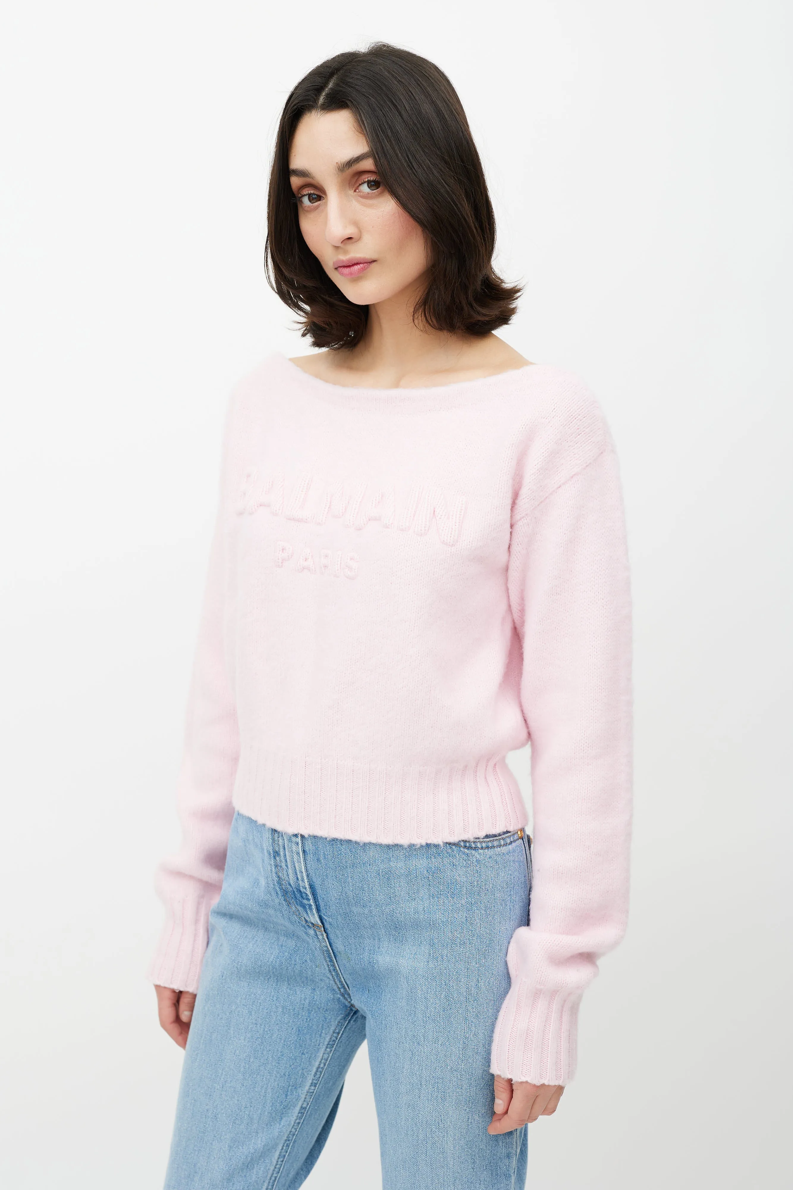 Pink Wool Knit Logo Sweater