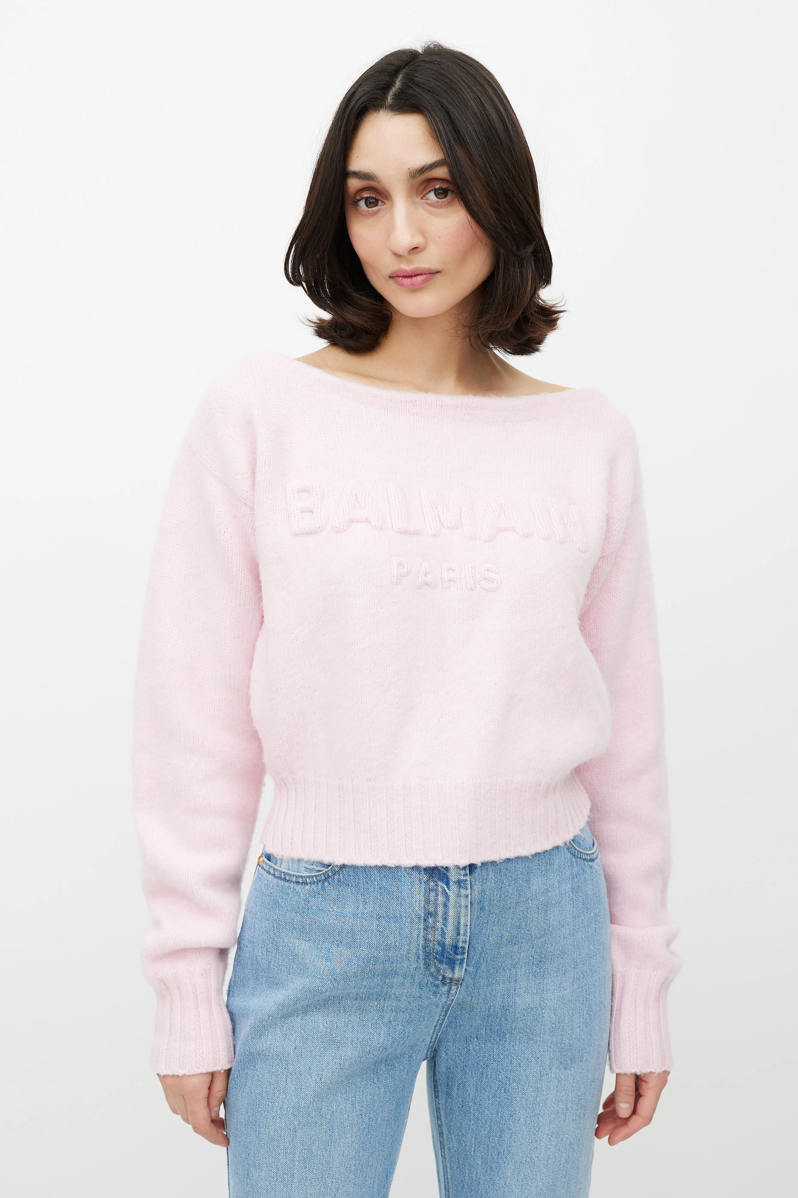 Pink Wool Knit Logo Sweater